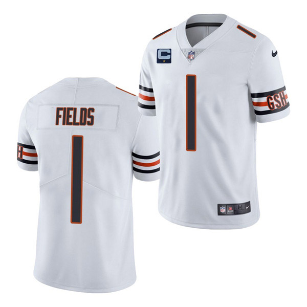Men's White Chicago Bears #1 Justin Fields 2022 With 1-Star C Patch Vapor Untouchable Limited Stitched Jersey